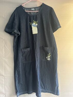 Blair Dark Blue Denim Shift Dress with Pink Accent